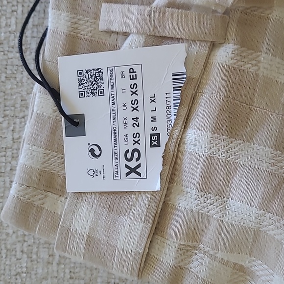 Nwt zara gingham linen blend beige paperbag waist shorts - Picture 4 of 8